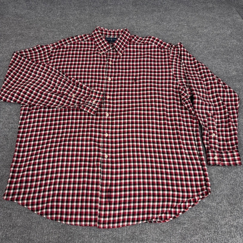 Vintage Polo Ralph Lauren Shirt Men XL Red Black Plaid Blake Oversized Flannel - Picture 2 of 9